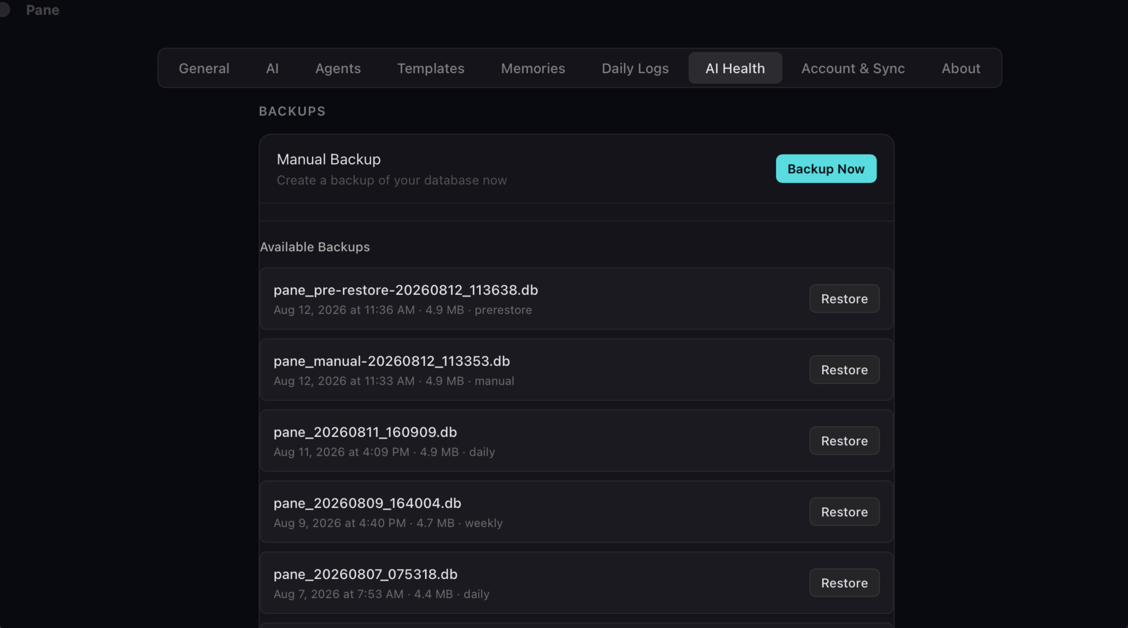 The AI Health settings page showing model, context window, and extraction queue