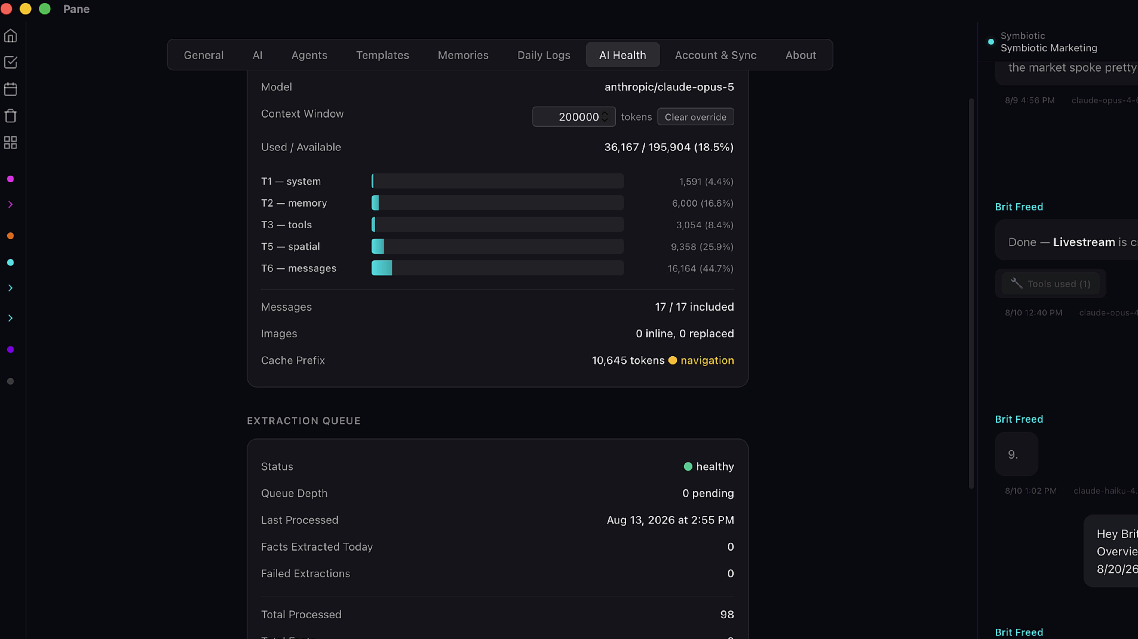 The Backups section in AI Health settings showing a list of available backups with Restore buttons