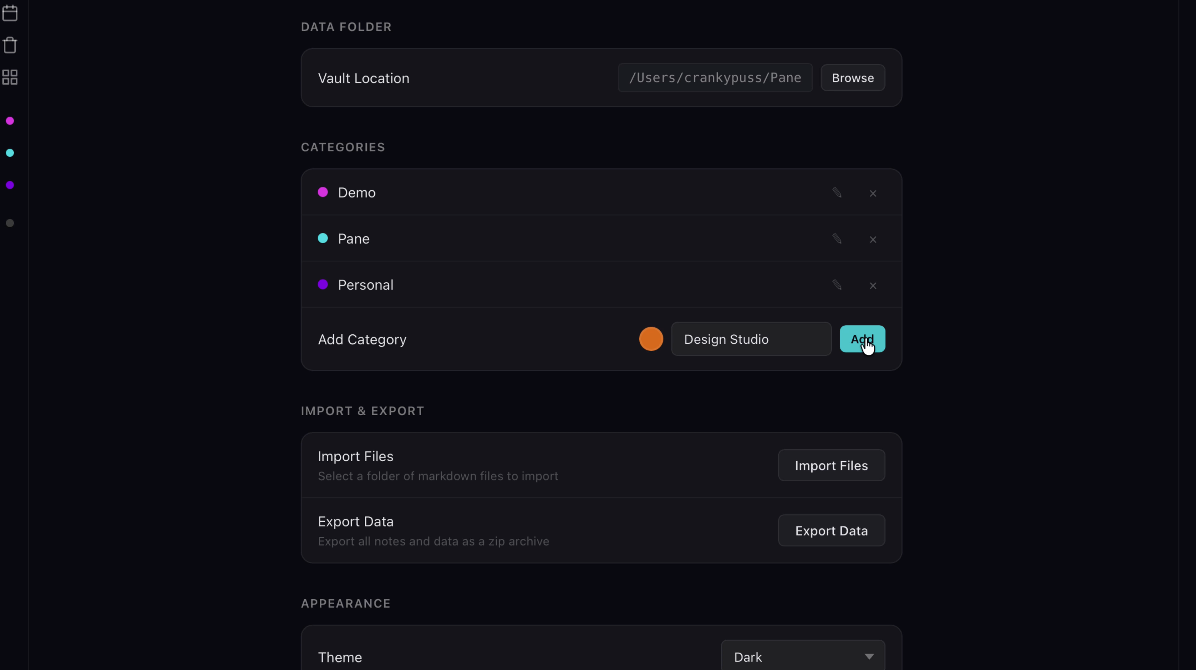 Naming a new category Design Studio with an orange color