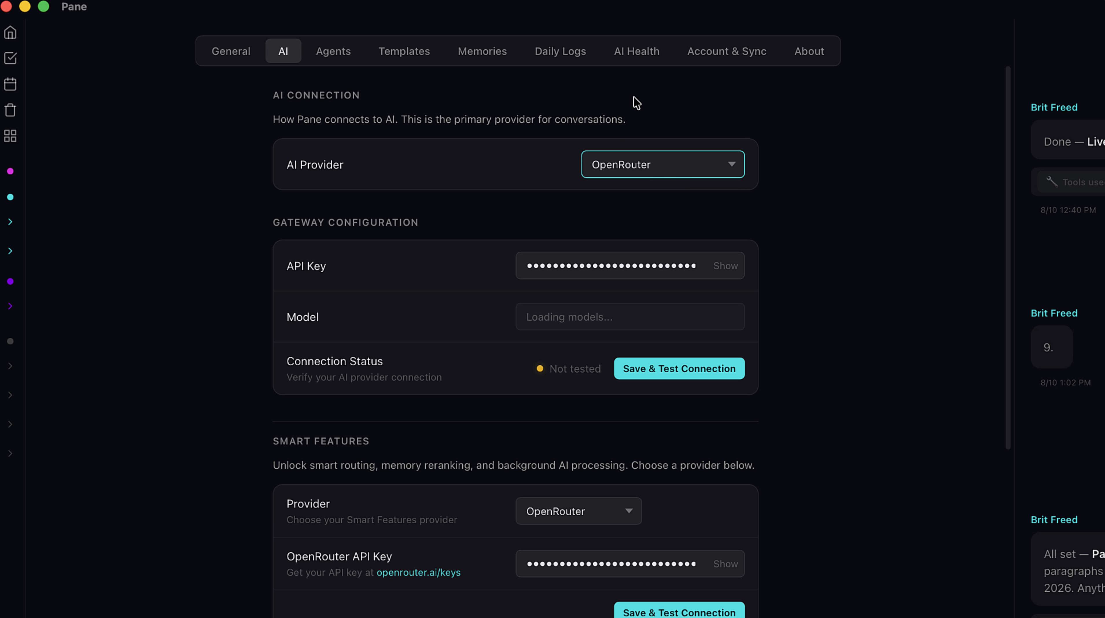 AI provider settings page with OpenRouter selected