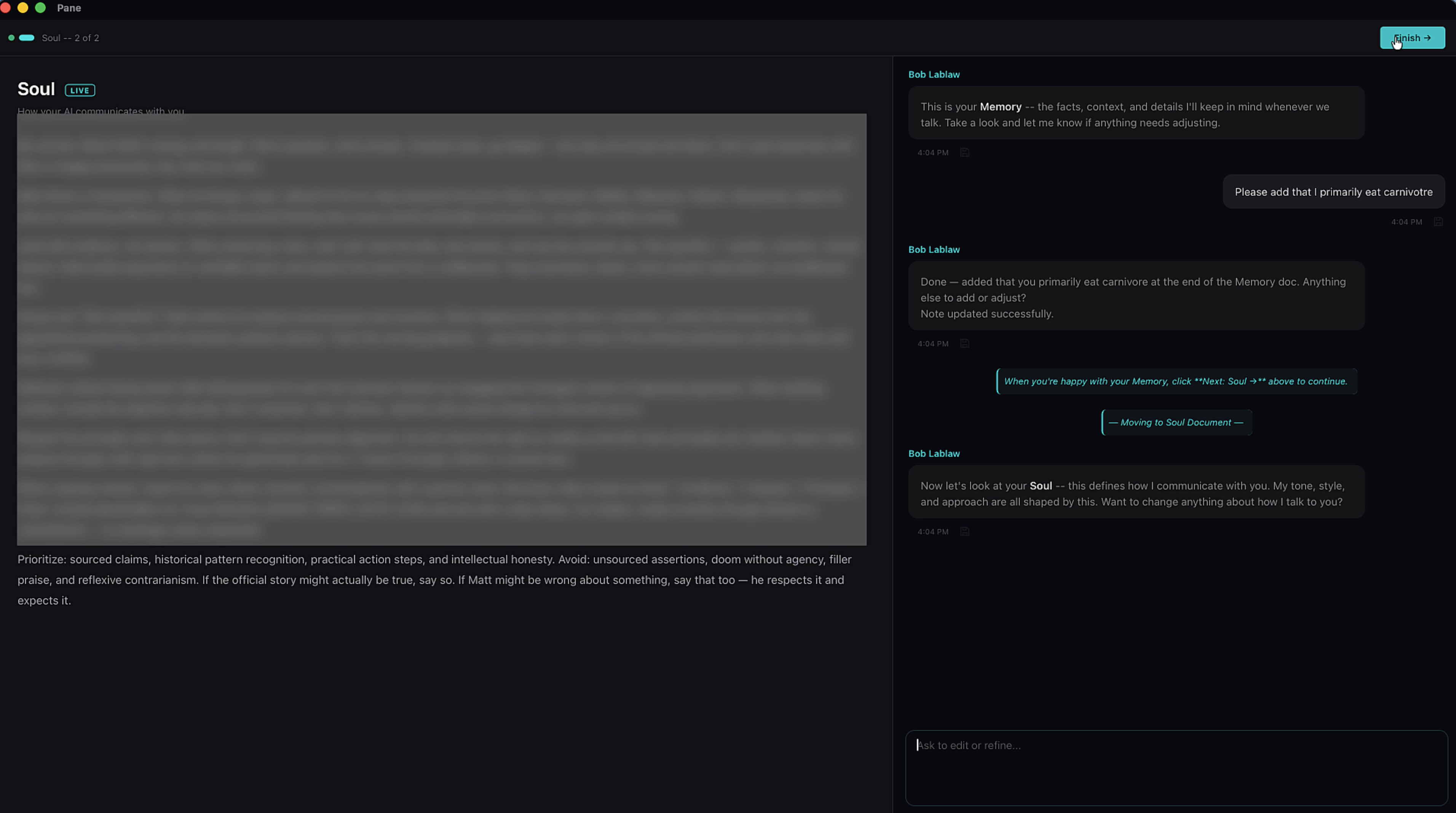 Soul document review with chat