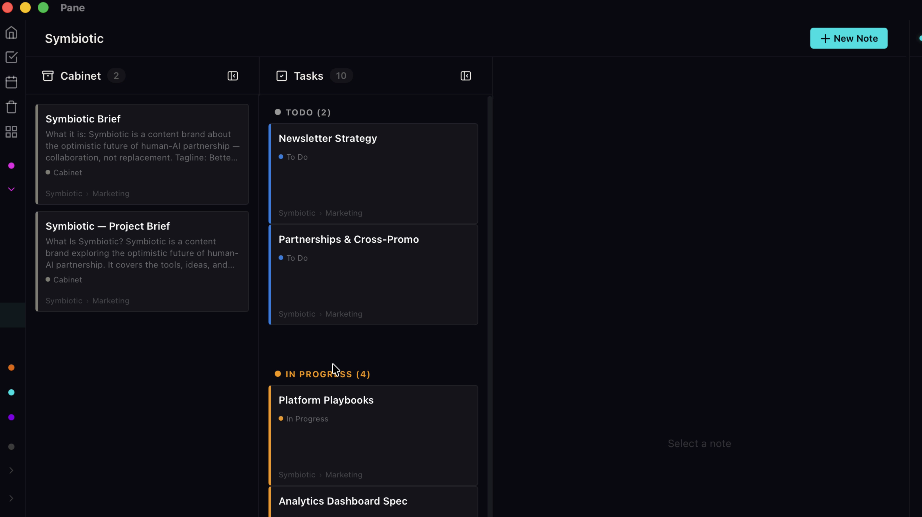 A folder view showing only Cabinet and Tasks columns for the Marketing folder