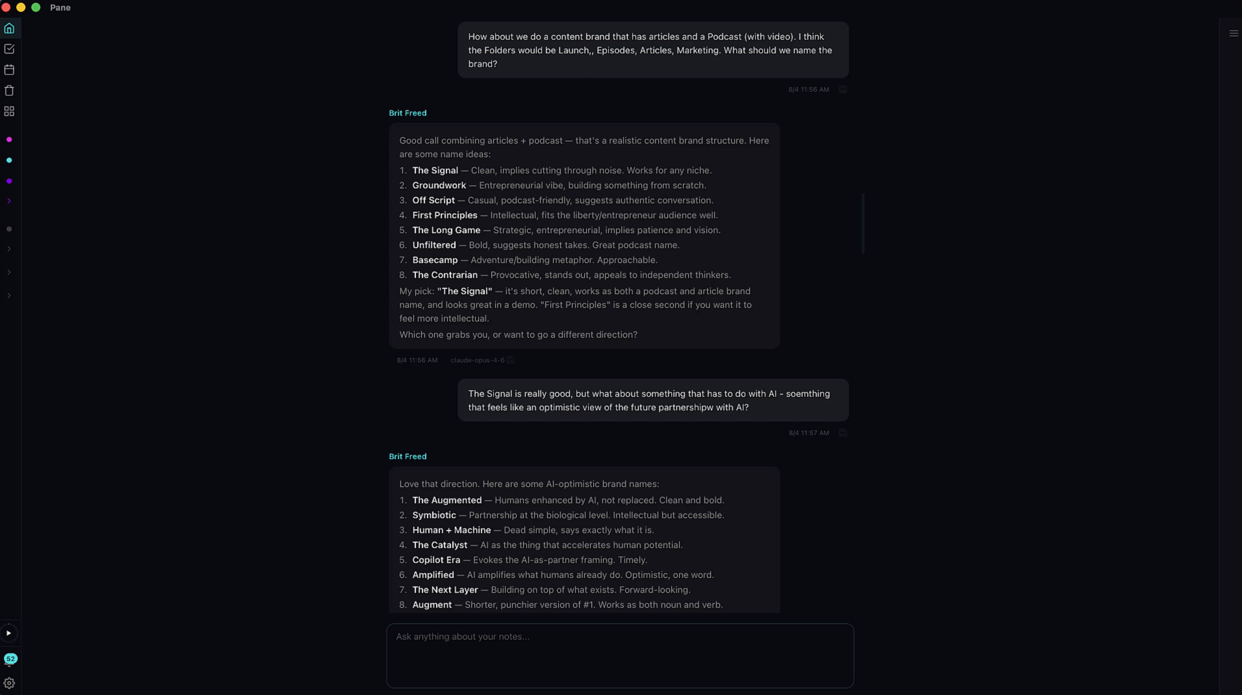 Home chat interface showing AI conversation