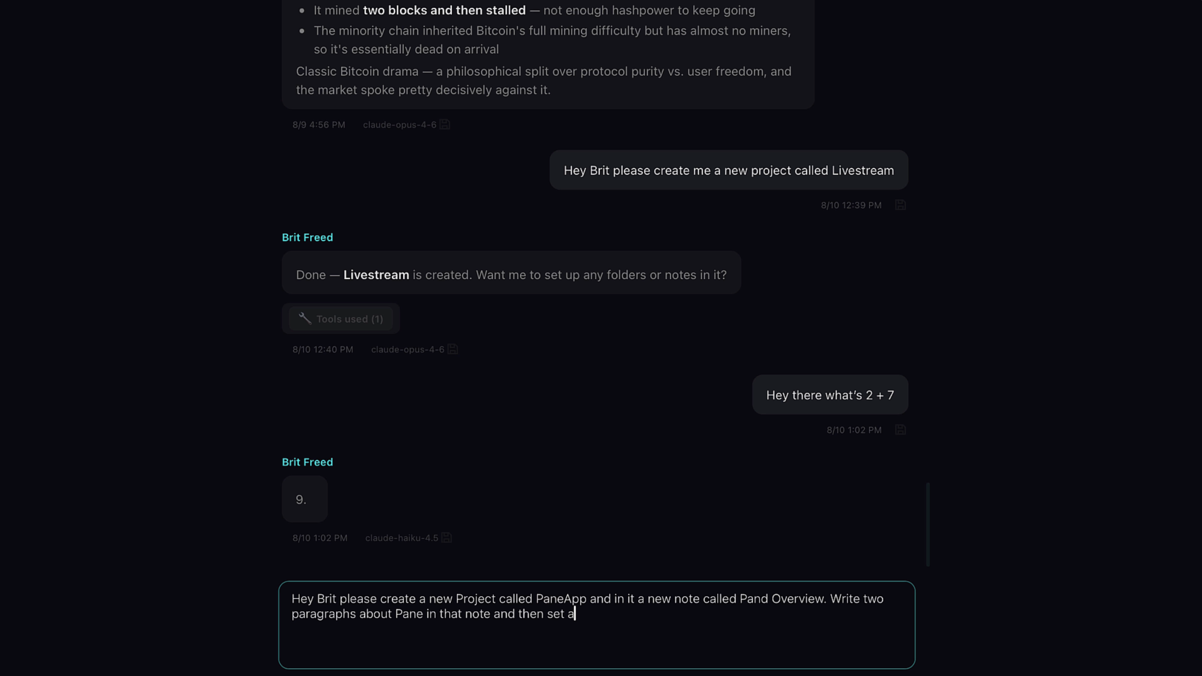 Asking the AI to create a project with a note and due date