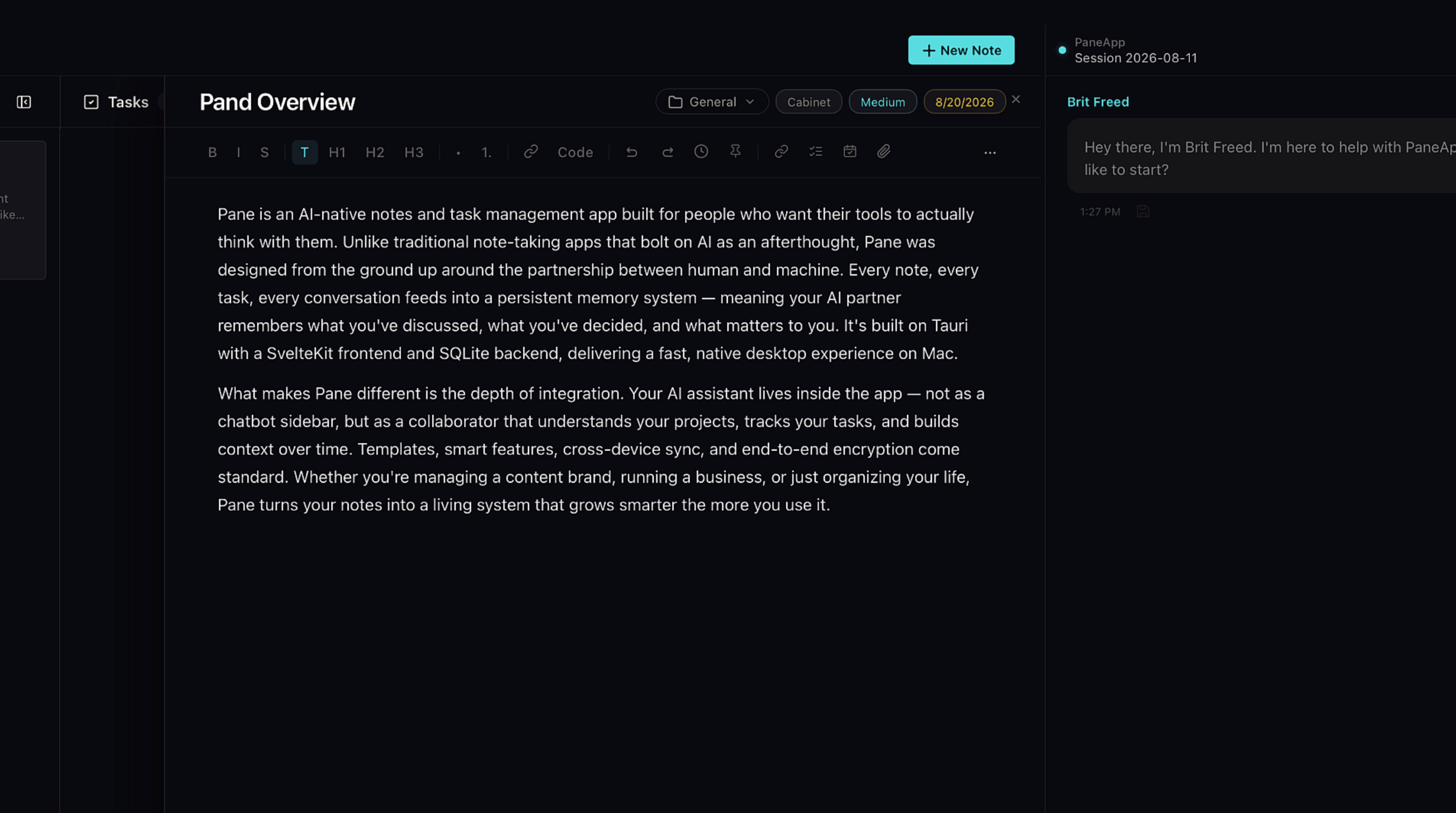 AI-created project with Pand Overview note and due date
