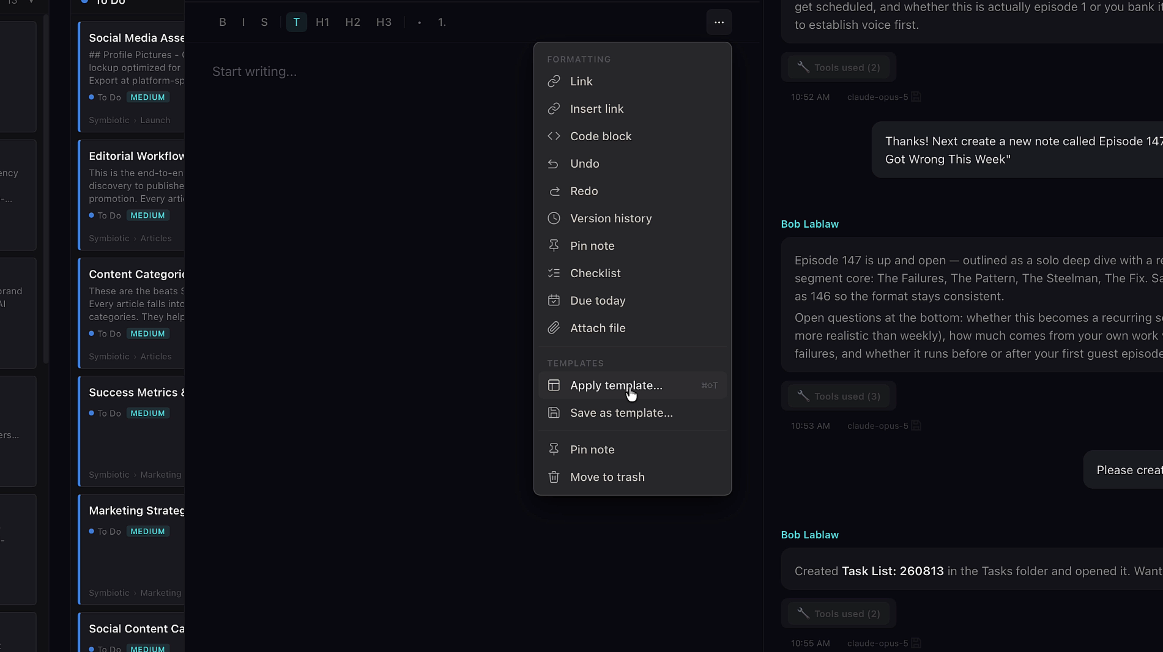 The three-dot menu showing Apply Template and Save as Template options