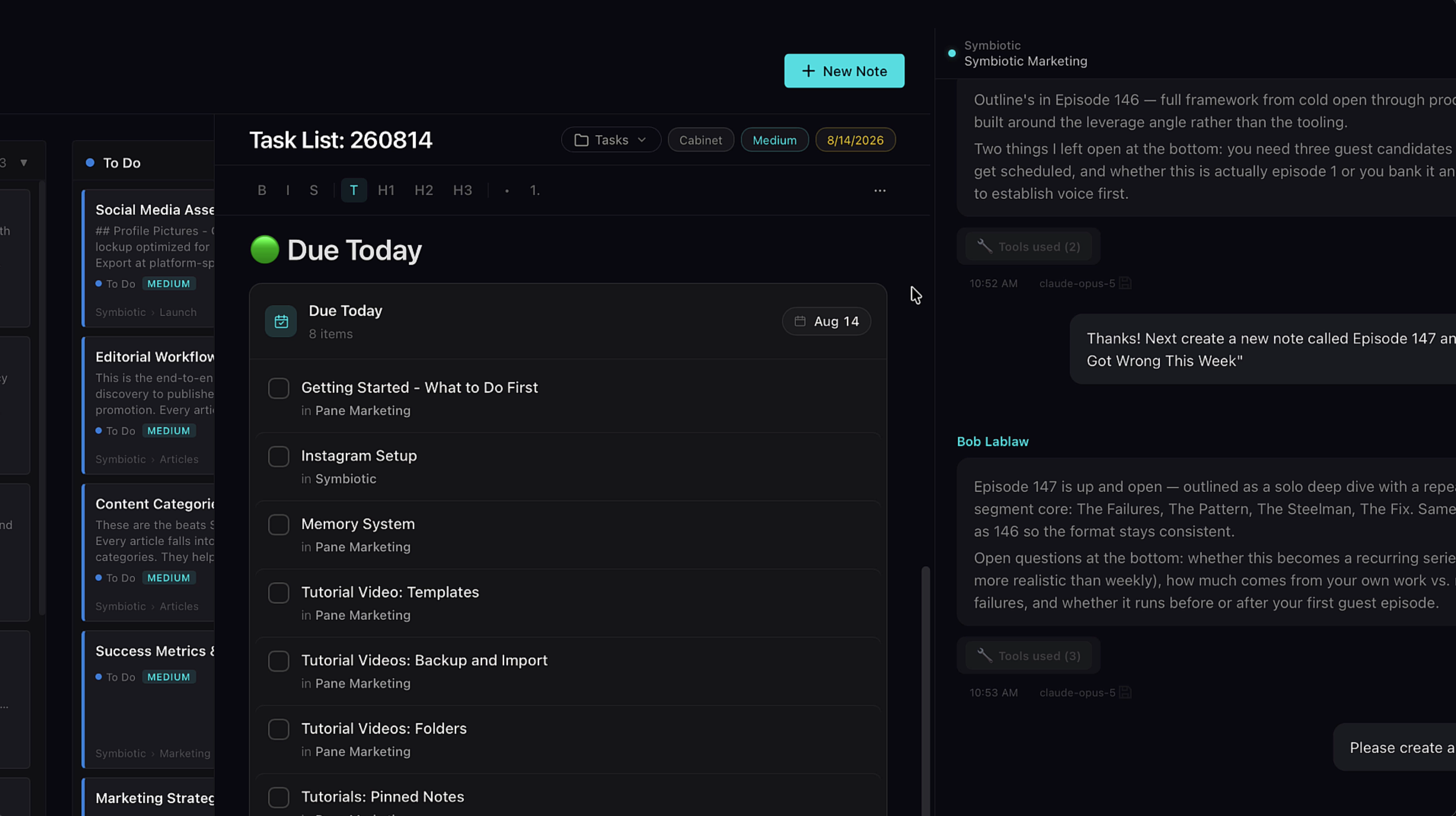 Due Today widget showing items due today from across all projects