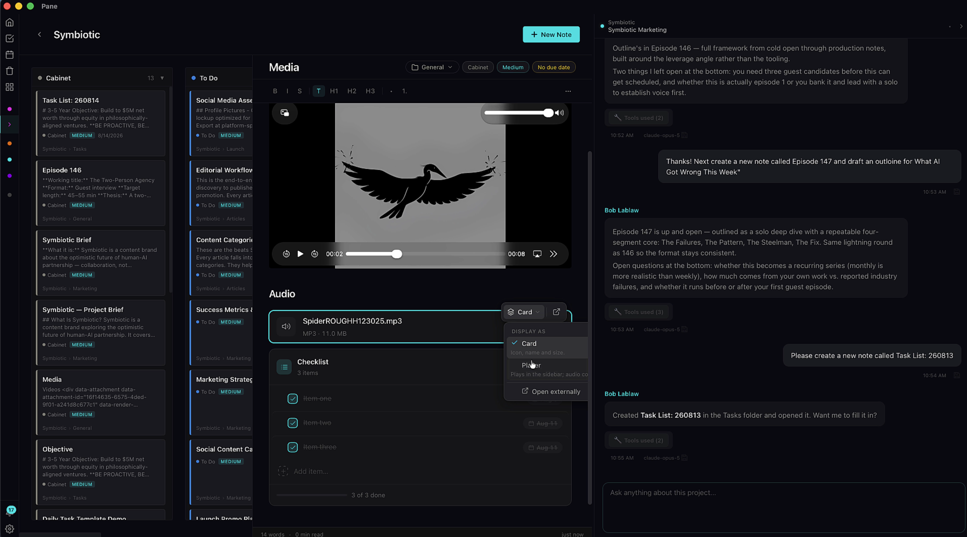 A note with video player, audio player, and file attachments
