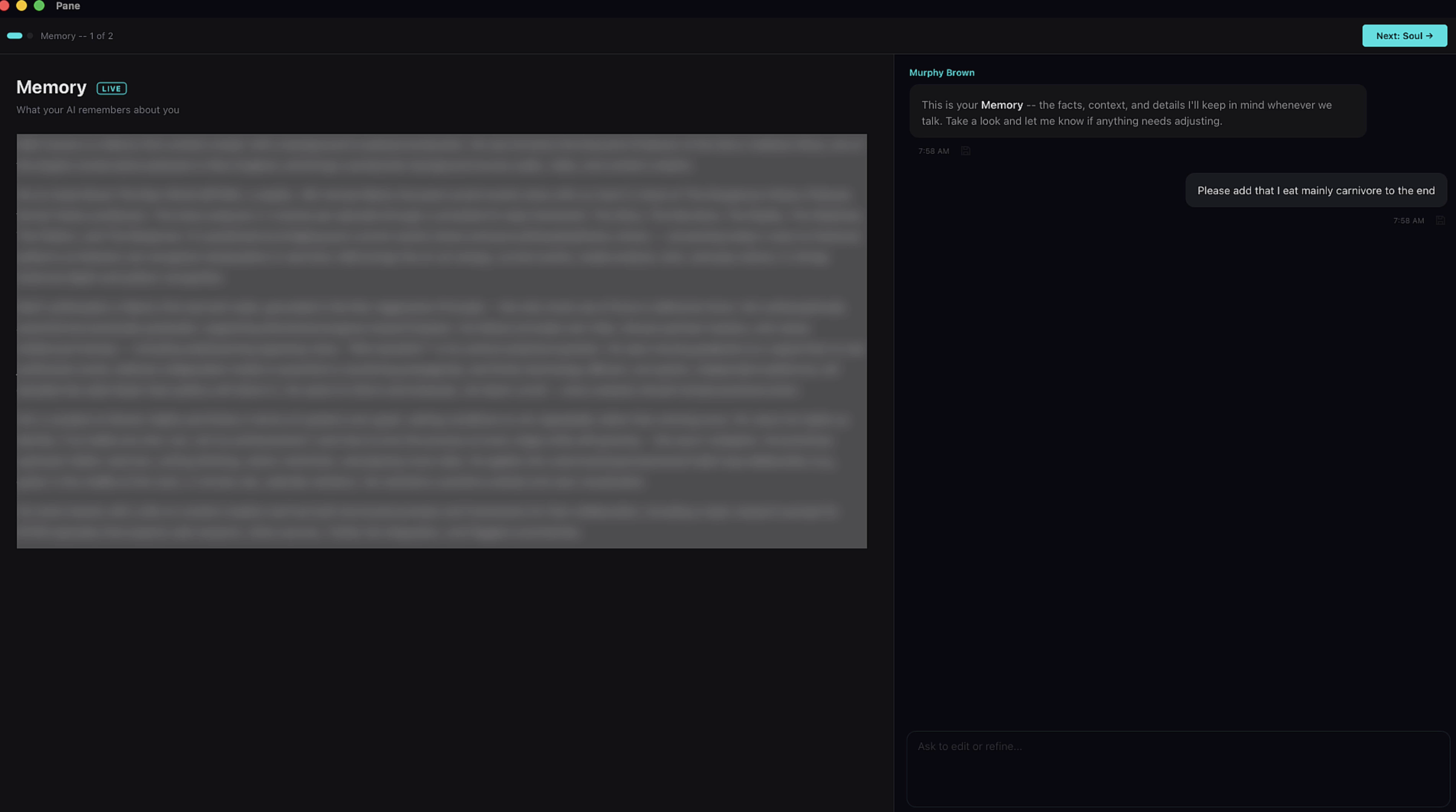 Memory document review with chat