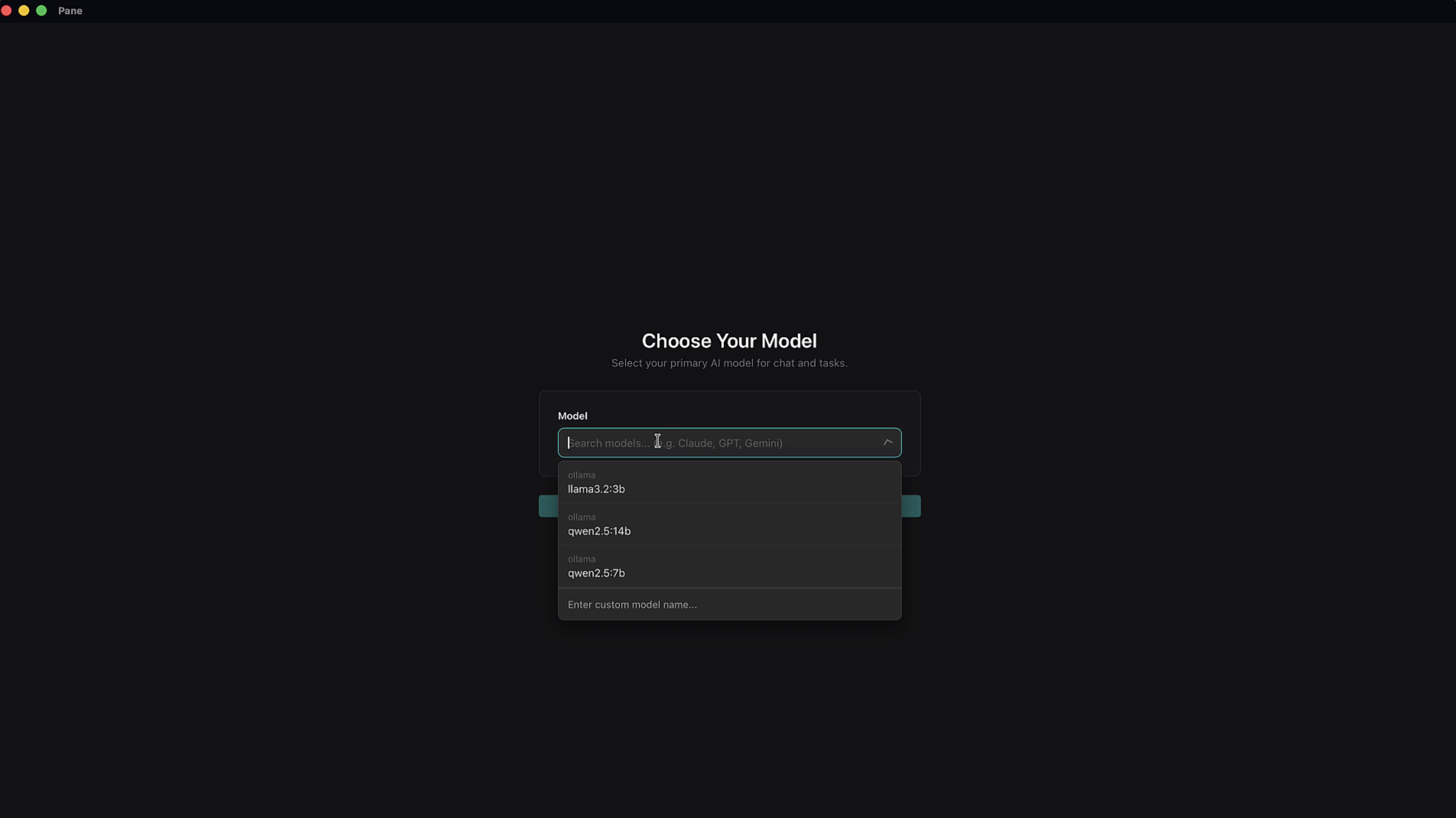 Model selection dropdown