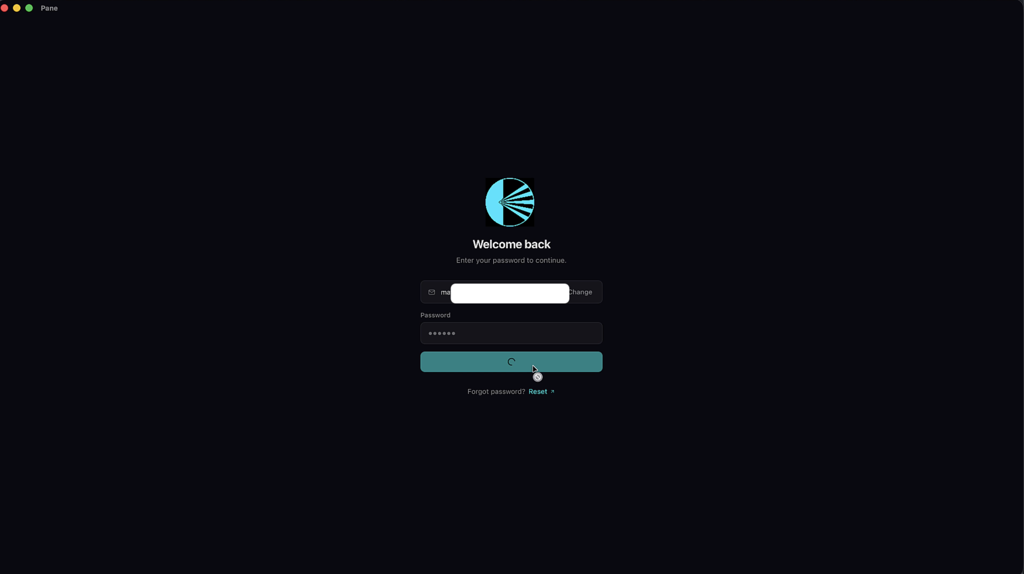 Pane sign-in screen
