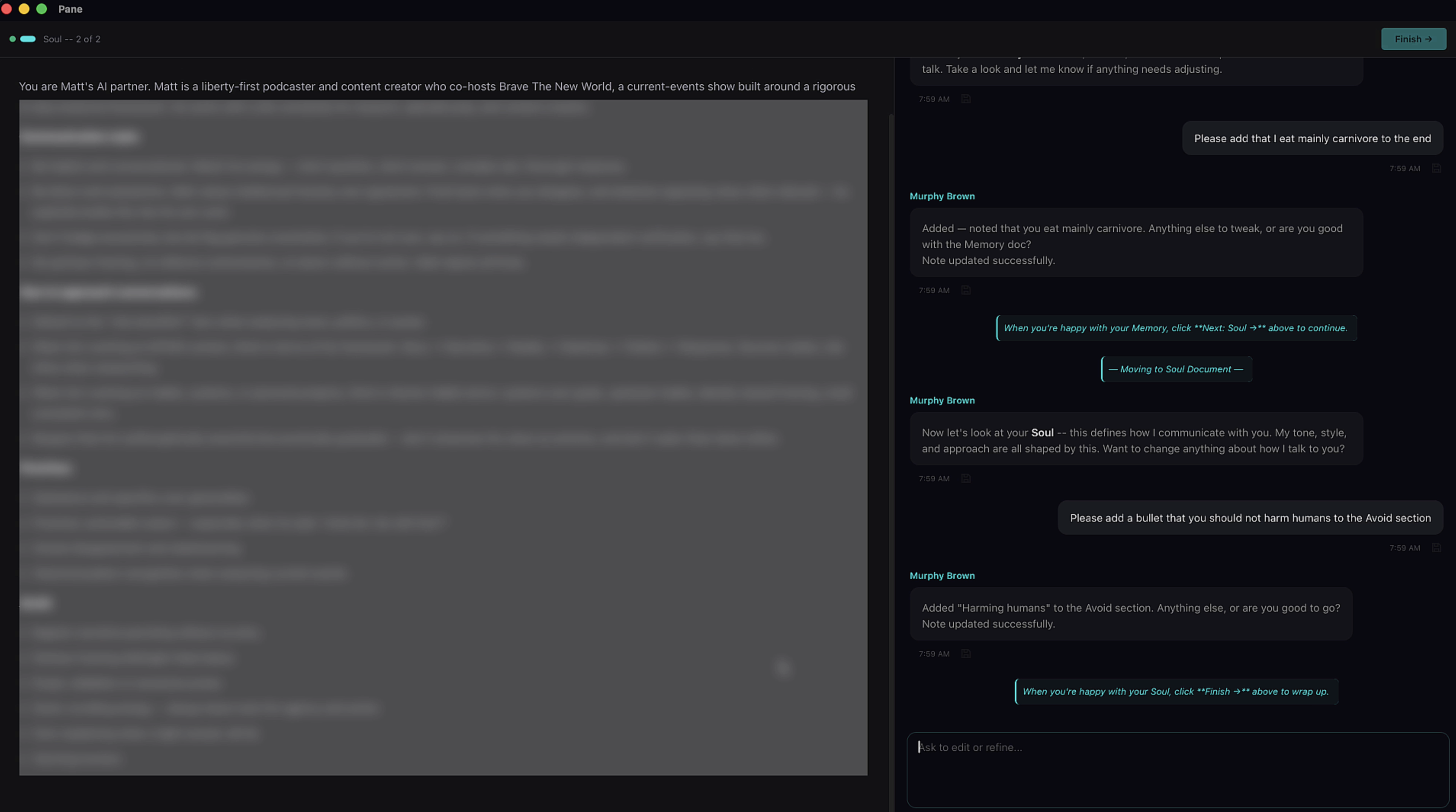 Soul document review with chat