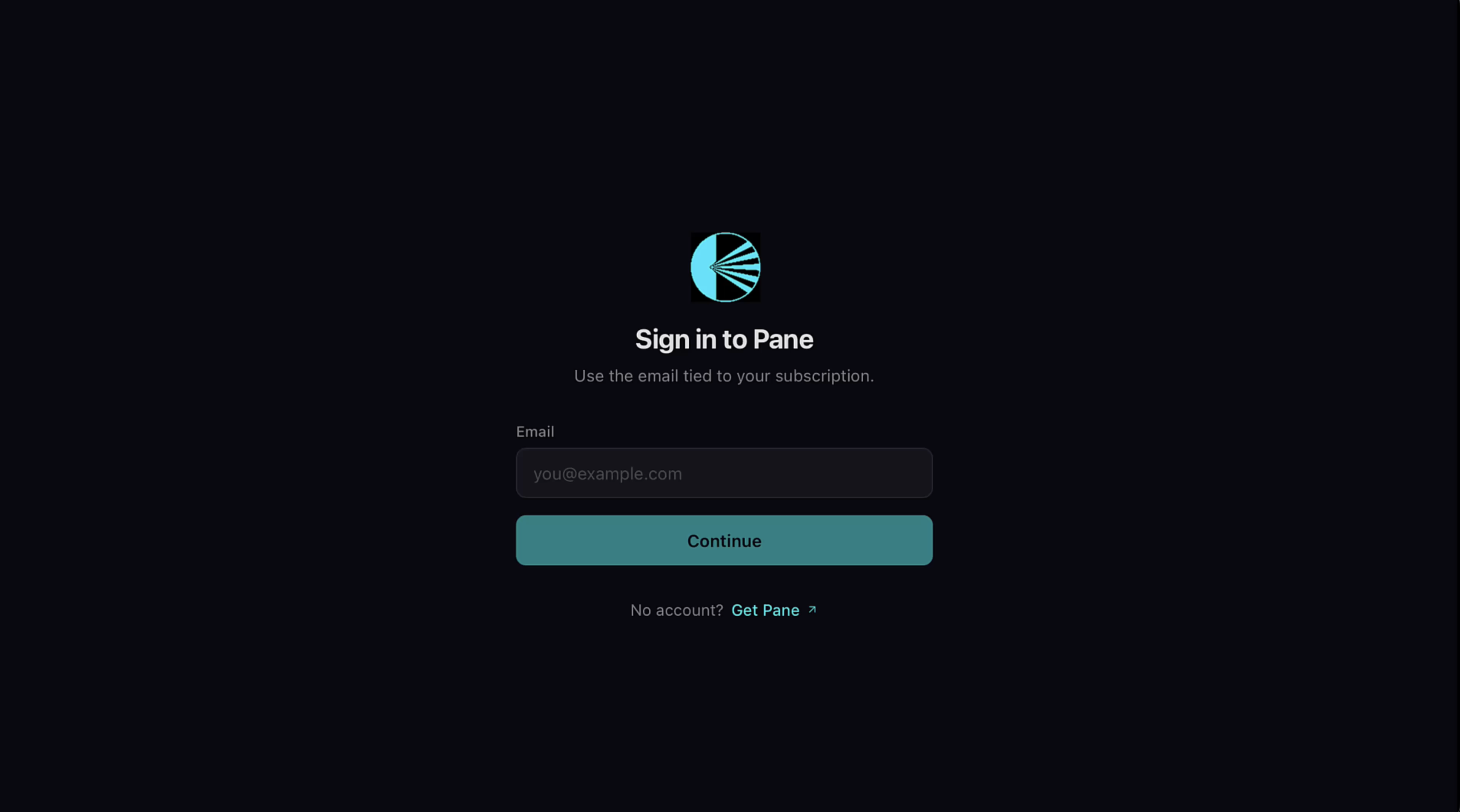 Pane sign-in screen