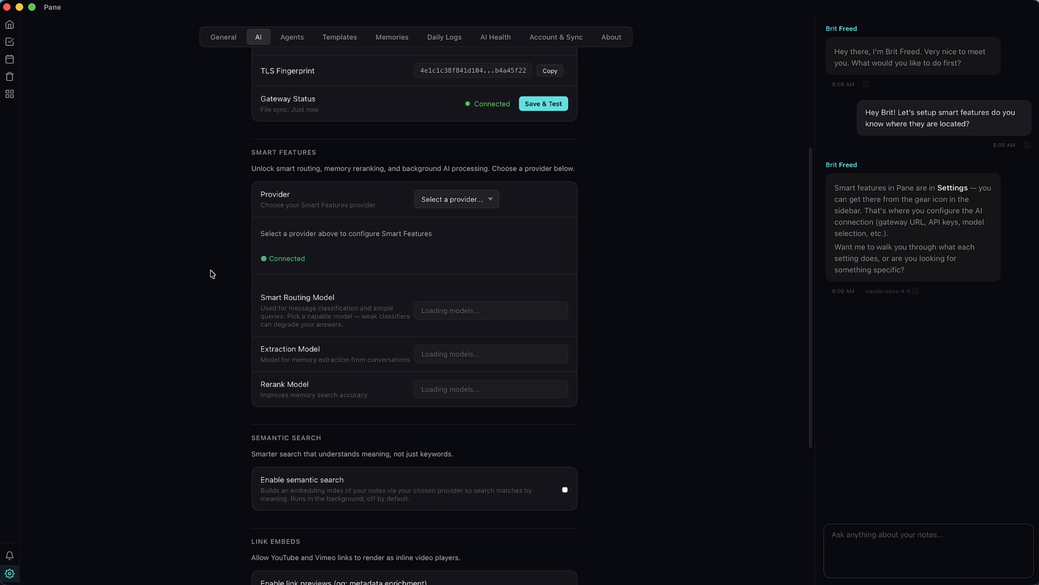 Smart Features provider and model selection screen