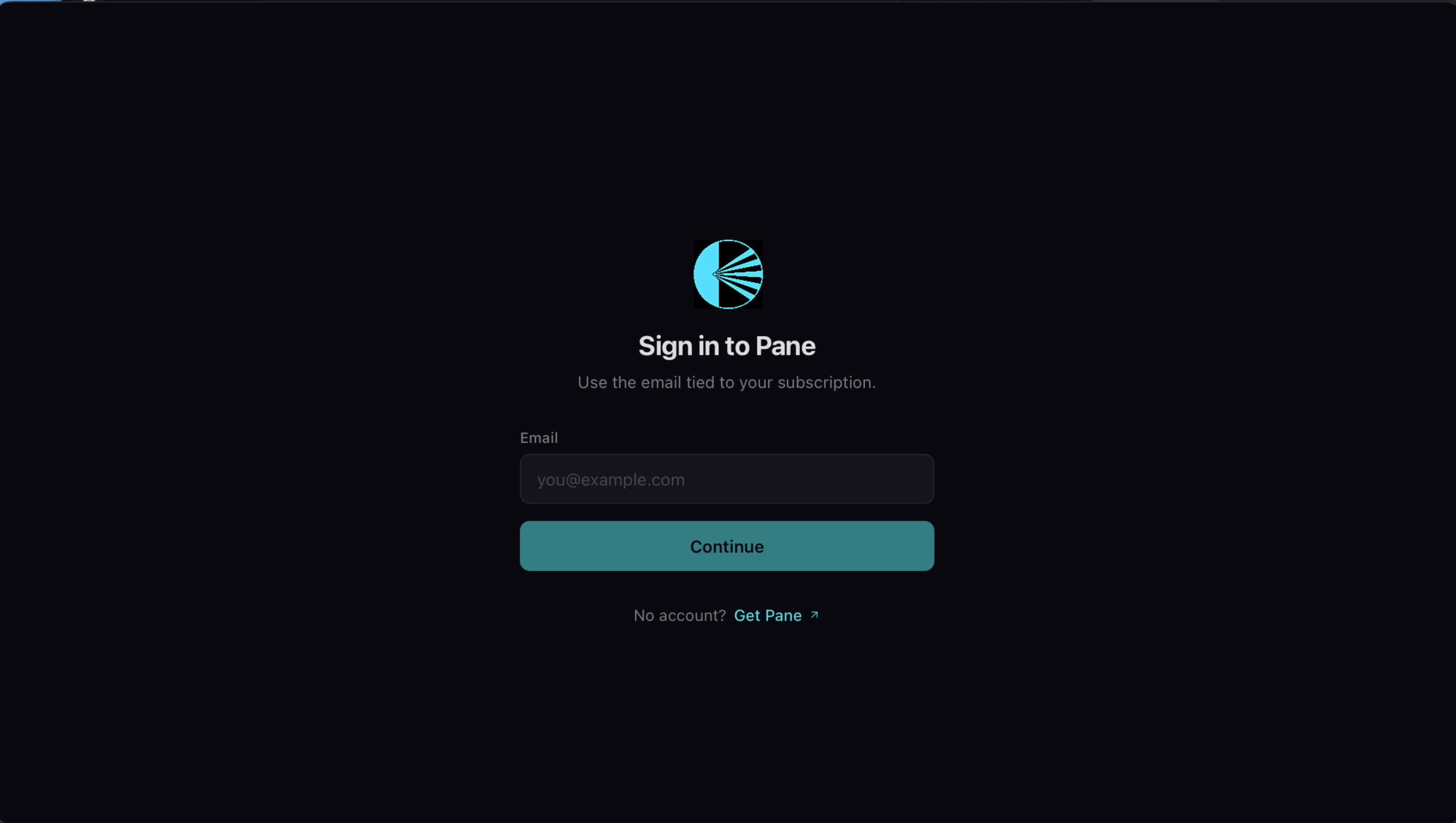 Pane sign-in screen