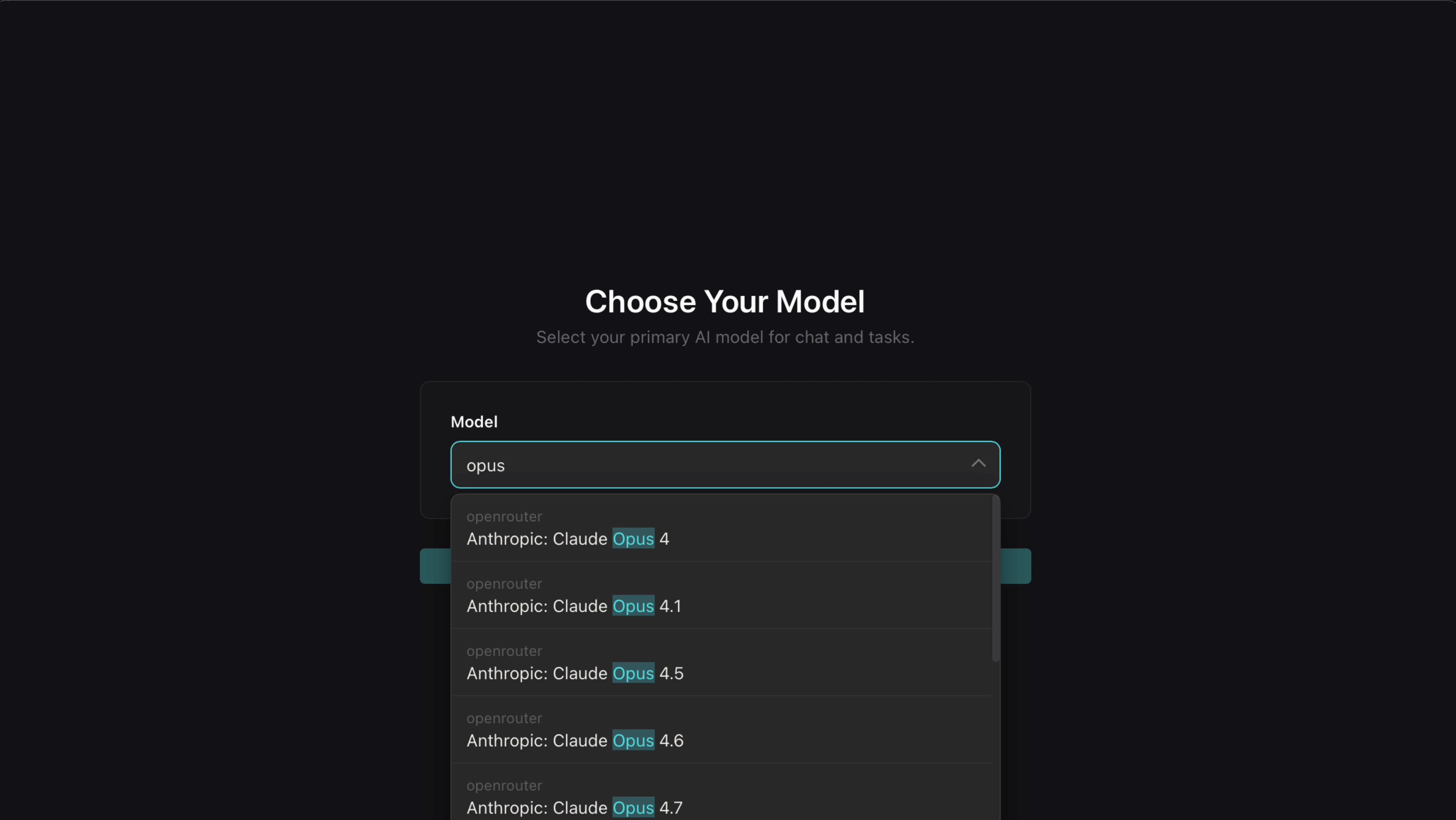 Model selection dropdown