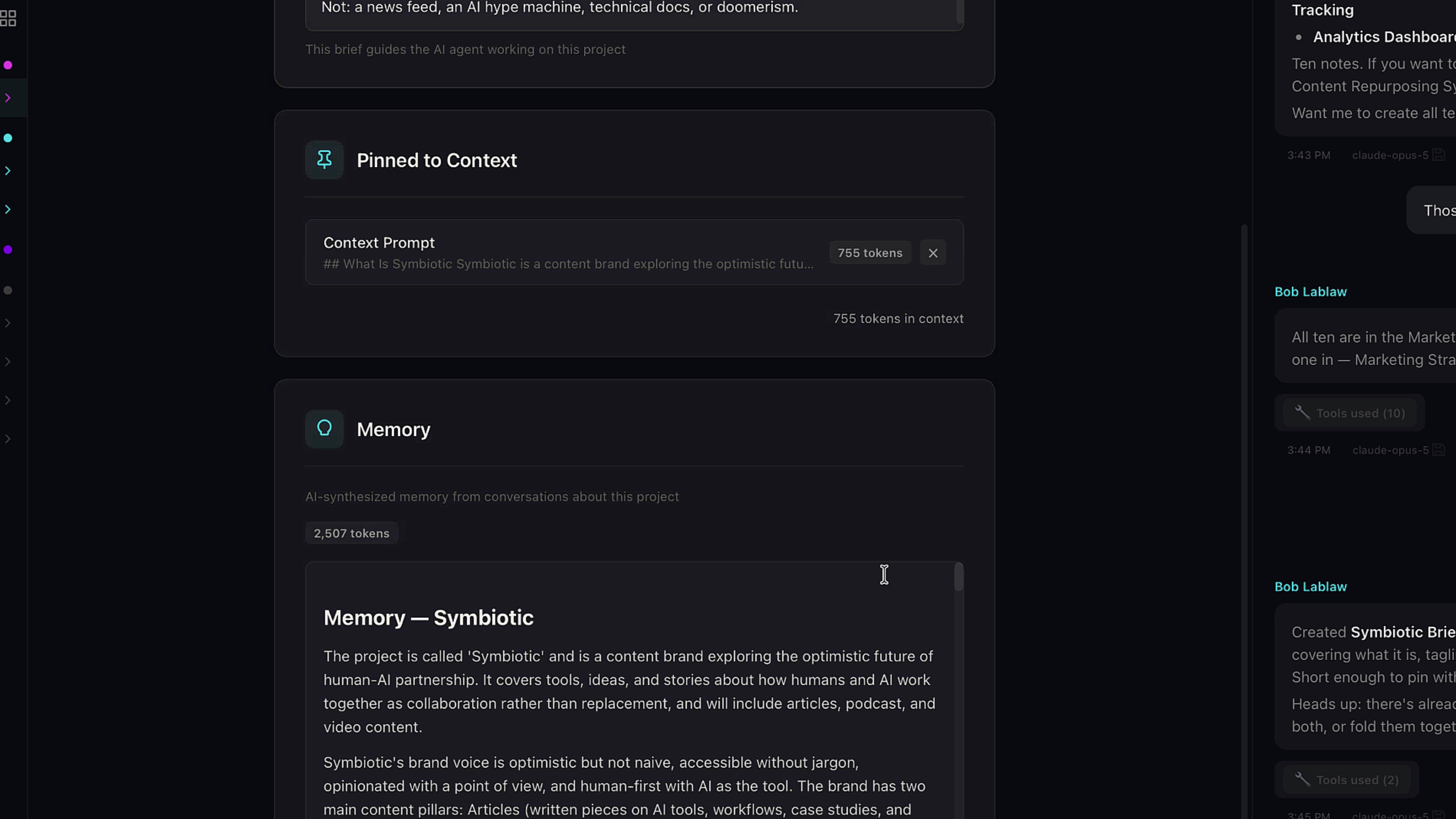 Pinned to Context section in project settings
