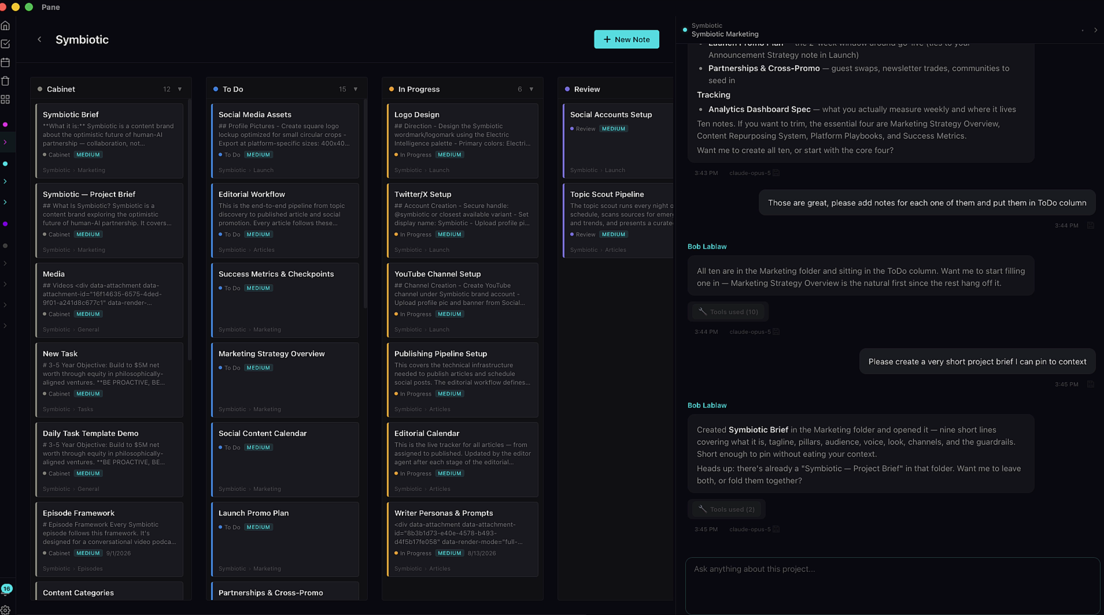 A fully developed project board and knowledge base