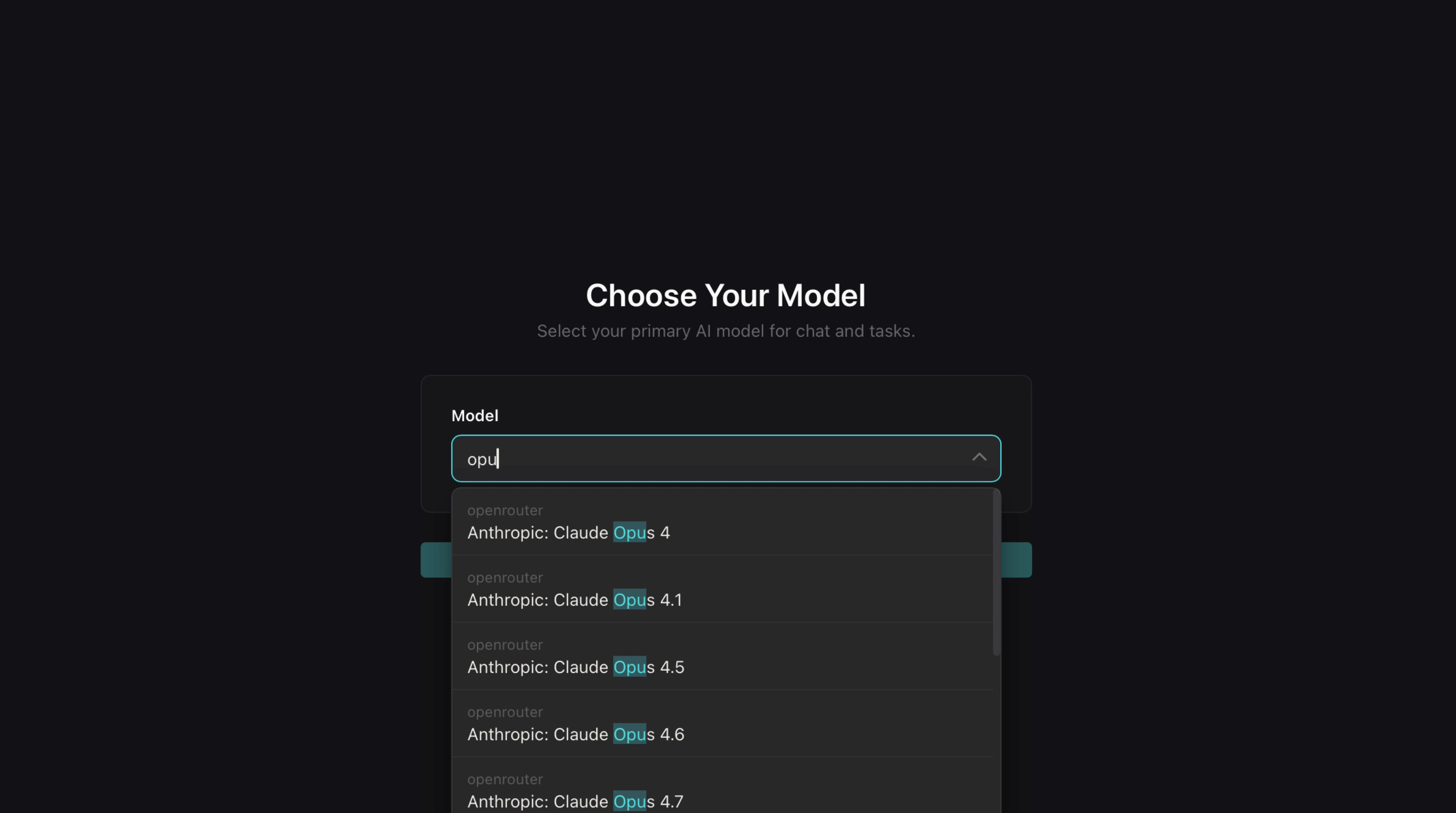 Model selection dropdown