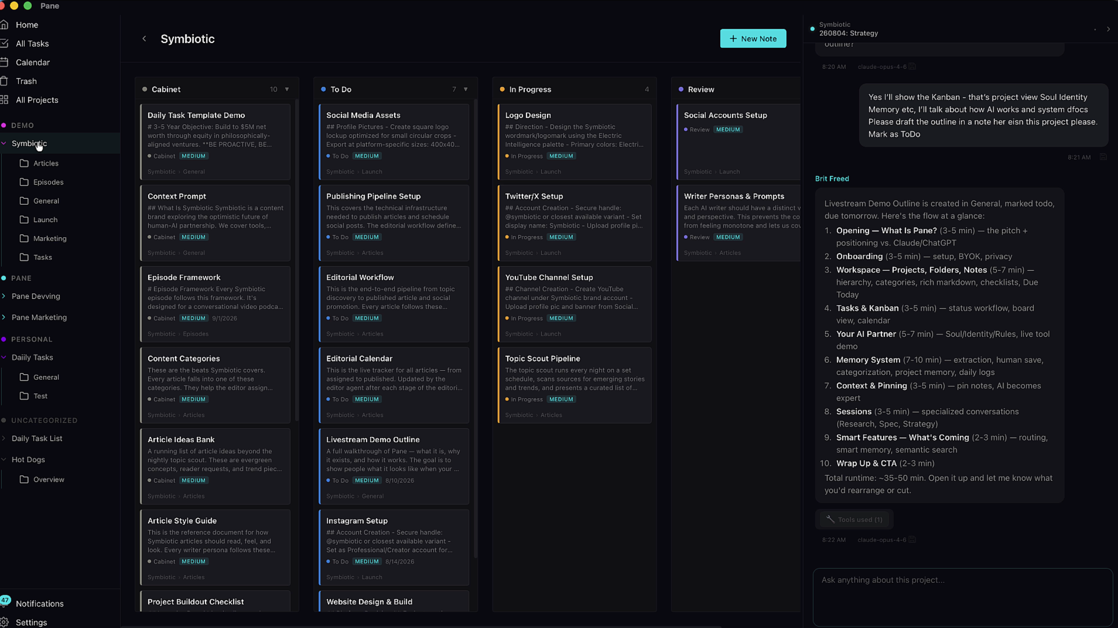 Project AI session with unique context
