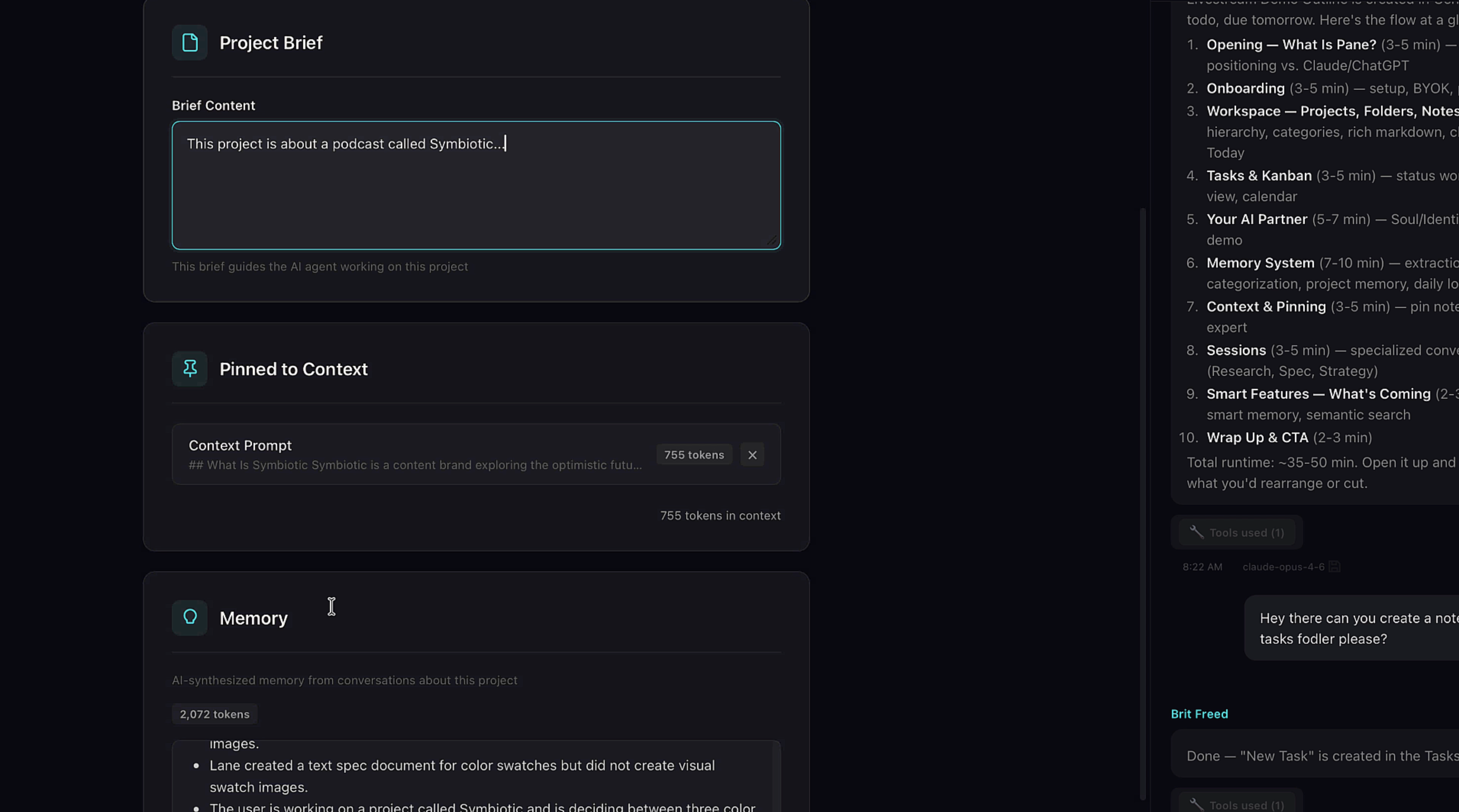 Project Brief and Pin Notes to Context settings