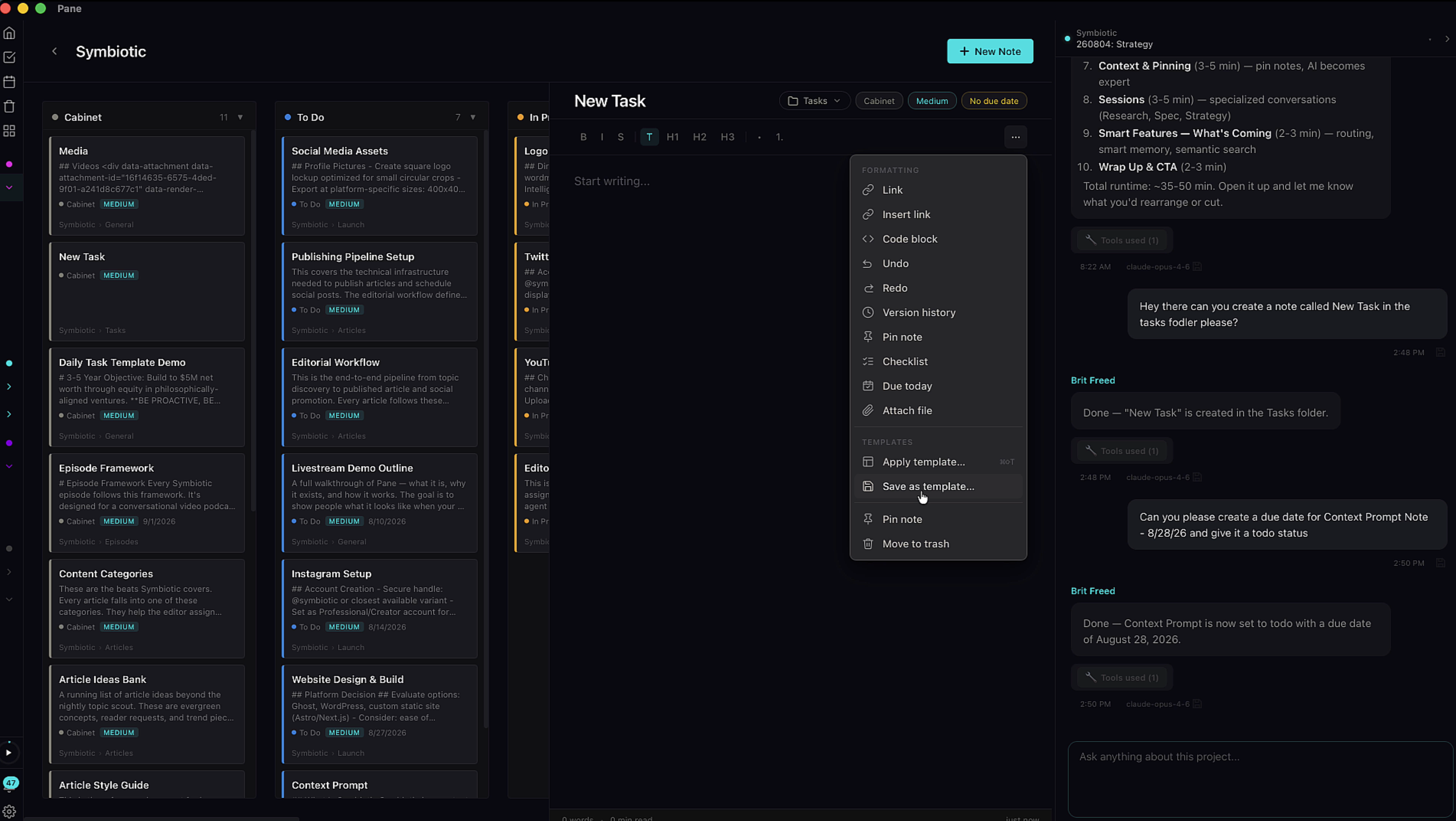 Save as Template option in three-dots menu