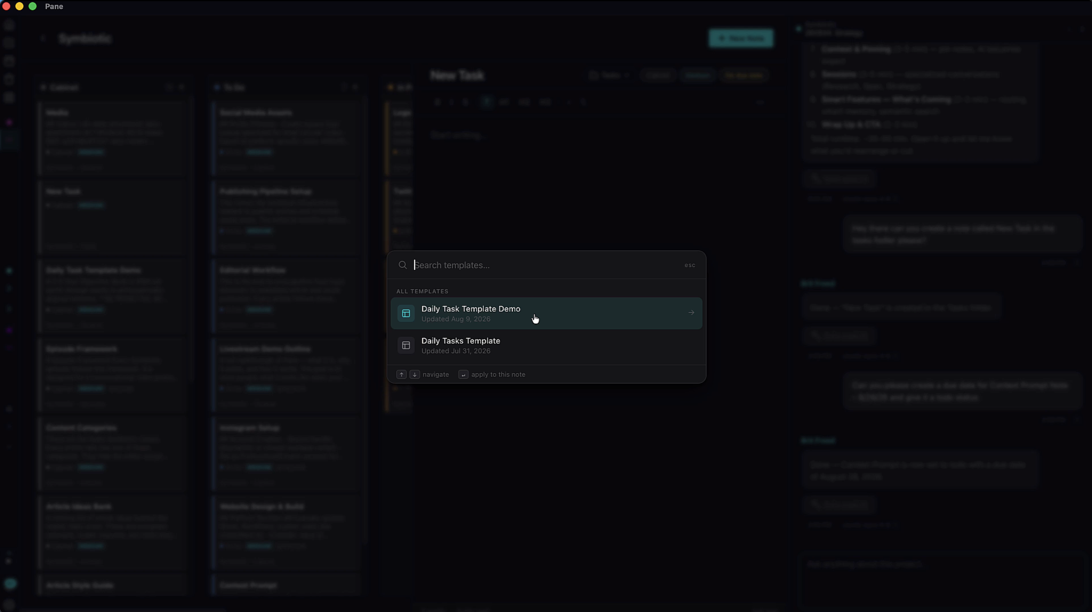 Template search dialog