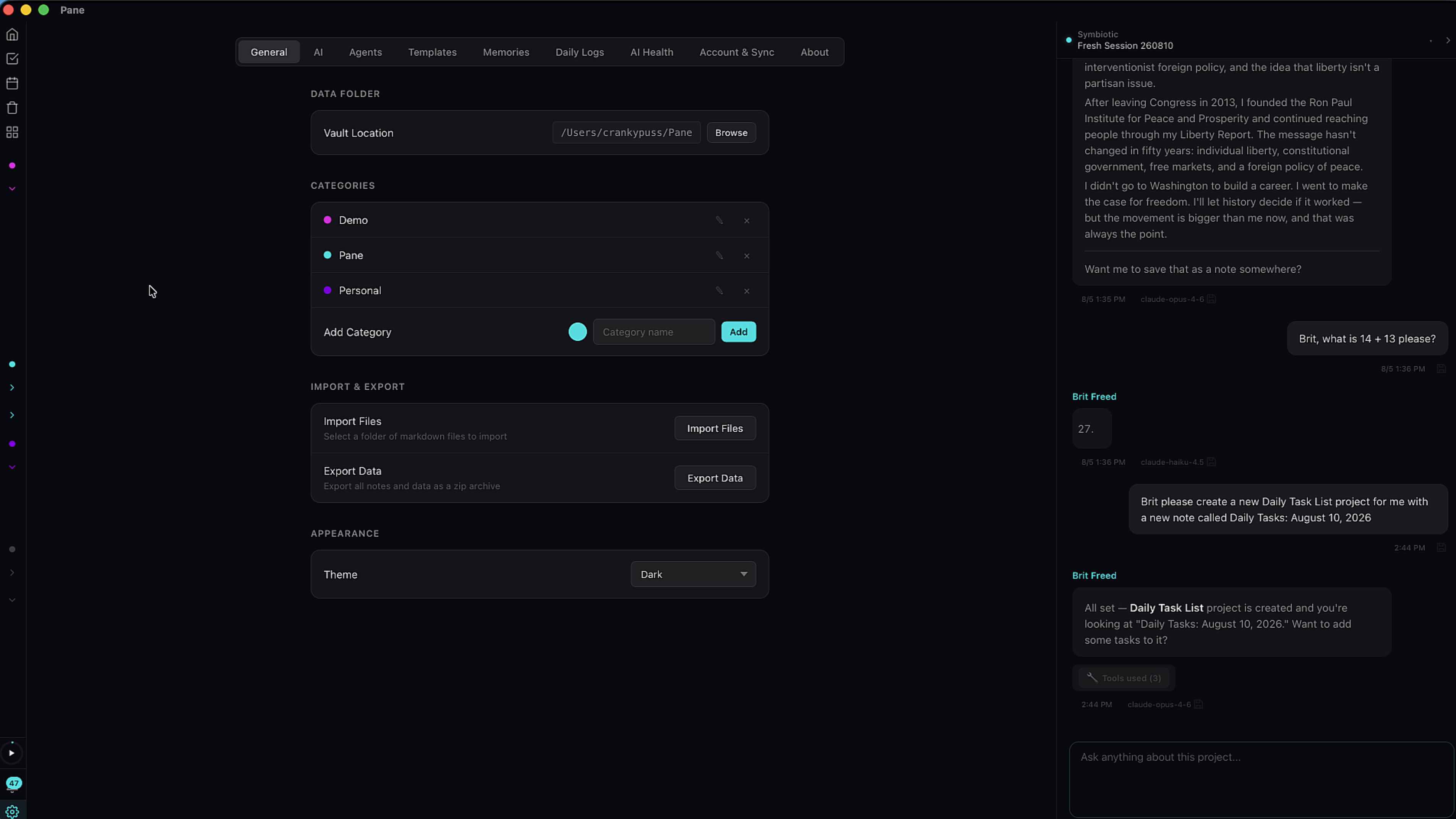 Project categories in right-click menu