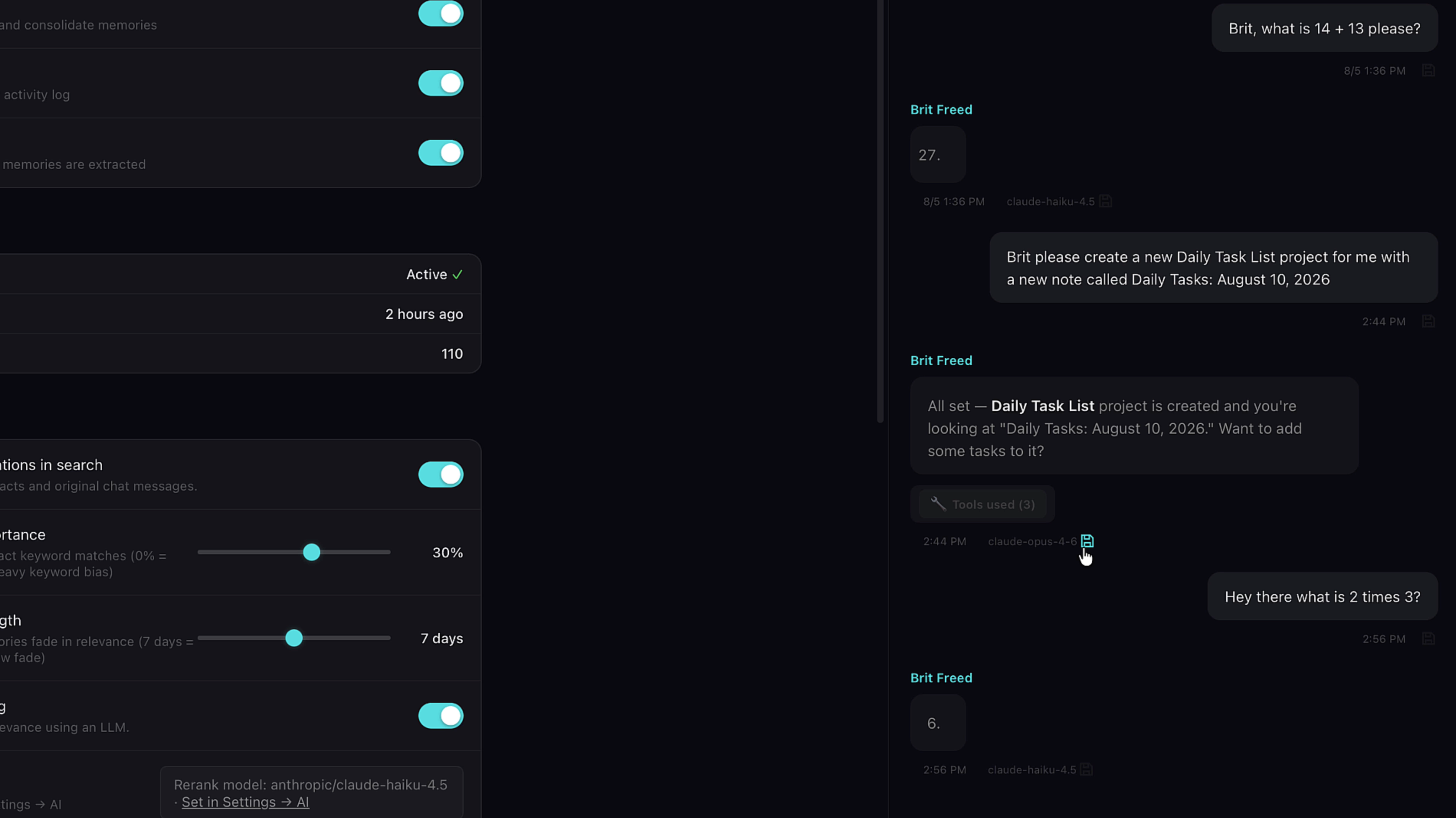 Save to Memory icon on chat message